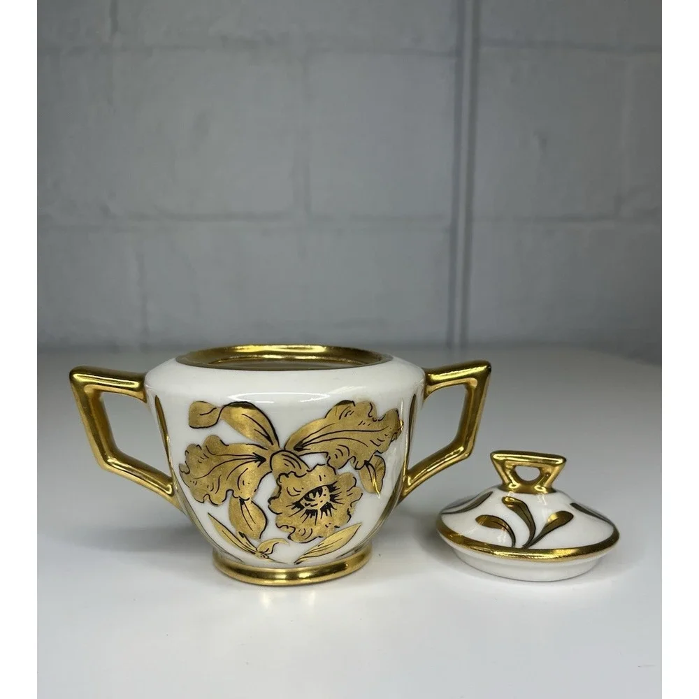 Vintage Stouffer‎ SFR3 Sugar Bowl & Lid Golden Orchid Artist Signed Hand Painted